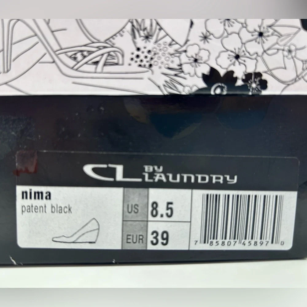 CL by Laundry Black Patent Wedge Heels Size 8.5 Man-Made Upper New With Box